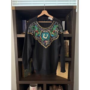 Vintage 1980’s Victoria Harbour Black Beaded Sweater Size Small